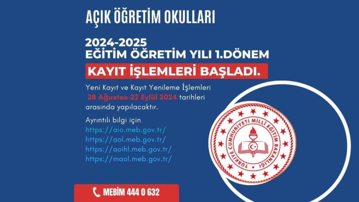 AÇIKÖĞRETİM OKULLARI İÇİN YENİ KAYIT VE KAYIT YENİLEME İŞLEMLERİ